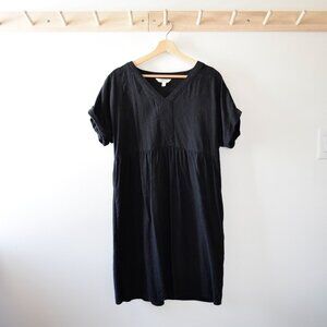 Black linen blend gathered dress